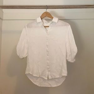 OVERSIZED 100% COTTON TEXTURED SHORT SLEEVE BUTTON DOWN SHIRT
